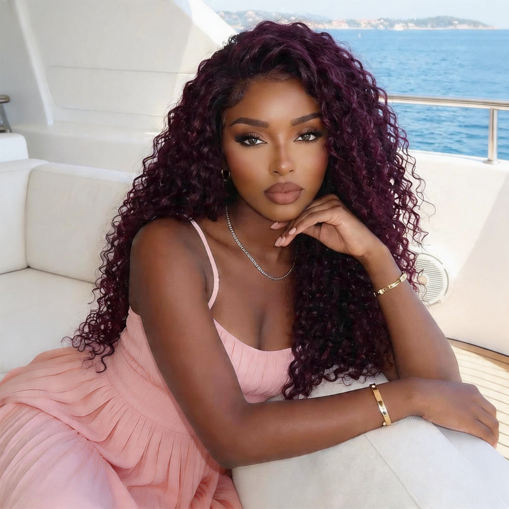 Black Cherry Color Body Wave Human Hair Wigs 13x4 Full Lace Frontal Pre-Everything Glueless Wigs