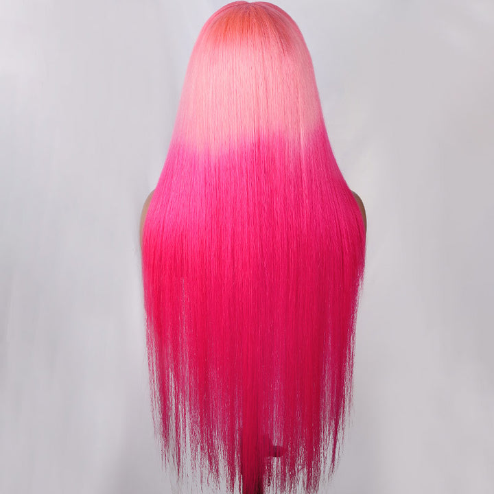 Ombre Rose Pink Straight Human Hair Lace Front Wigs HD Transparent Pre Plucked Glueless Wigs
