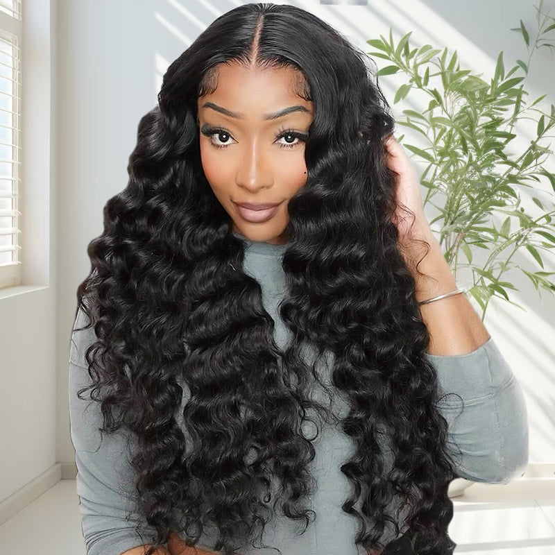 Hairsmarket Easi Drawstring Pull &amp; Go Glueless Wig Loose Deep Wave 13x4 Lace Frontal Wigs Human Hair Wig