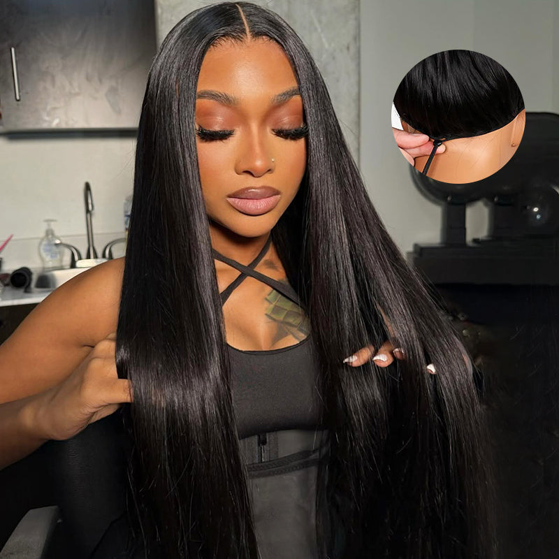 Hairsmarket Straight 13x6 Full Lace Frontal Wig Easi Drawstring Human Hair Wigs Biginner Friendly