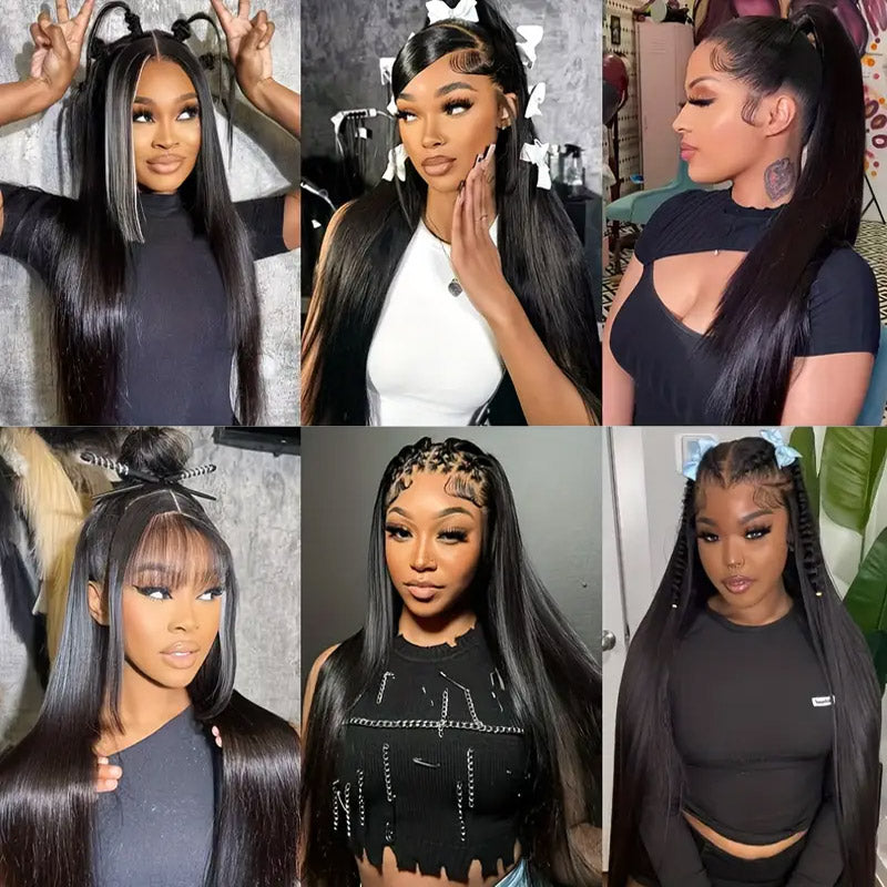 30“=$179 | Hairsmarket Straight 13x6 HD Lace Front Wig Pre Plucked &amp; Pre Bleach Glueless Human Hair Wig 180% Density