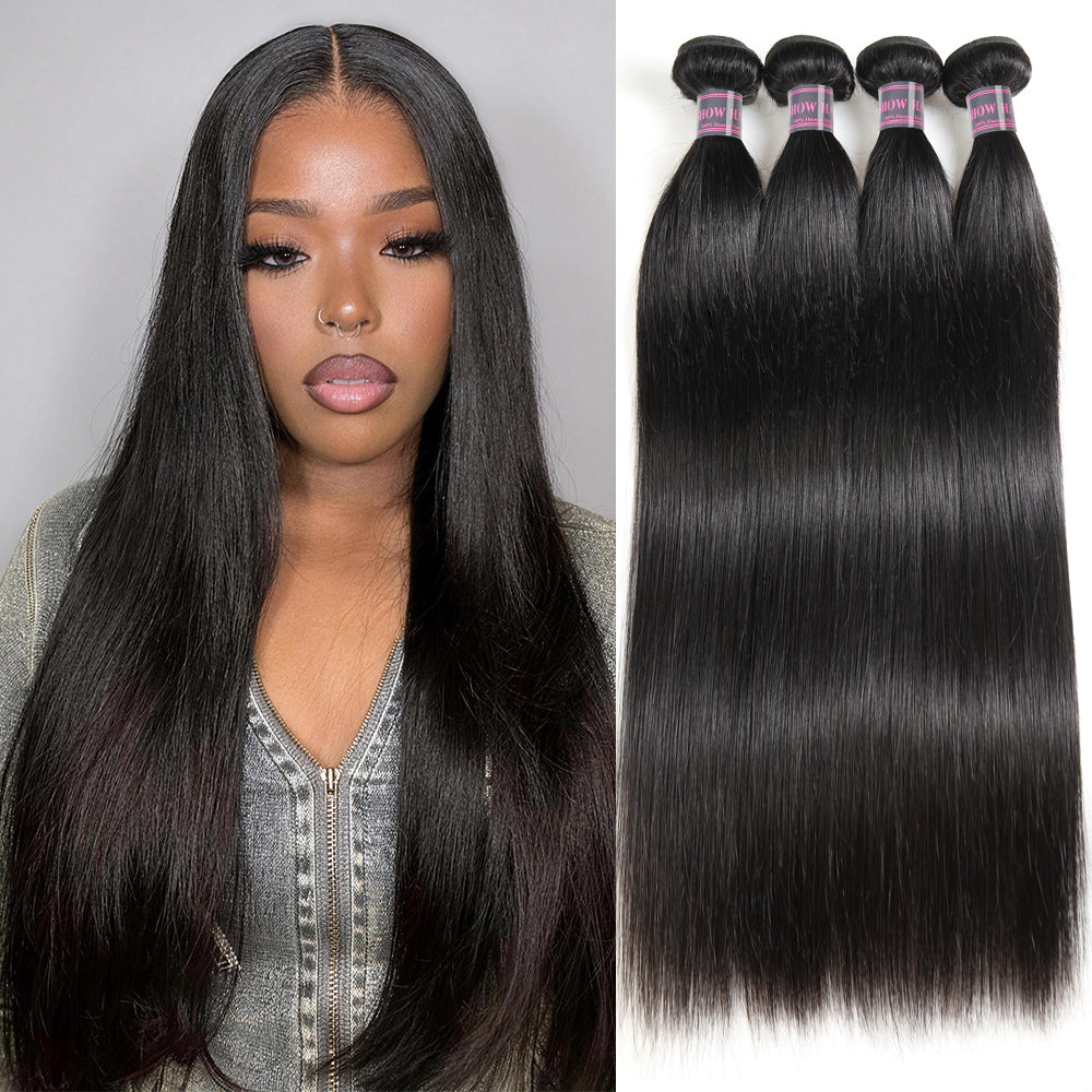 Hairsmarket 8A Brazilian Straight Human Hair 4 Bundles 8-28 Inches