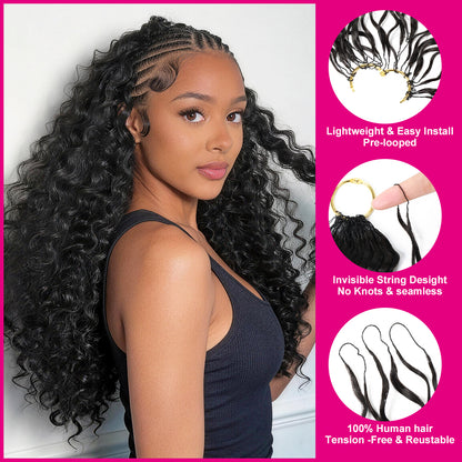 【Knotless Crochet Braids】Feather Crochet Hair Extension Deep Wave Pre-looped 100% Human Hair Protective Style