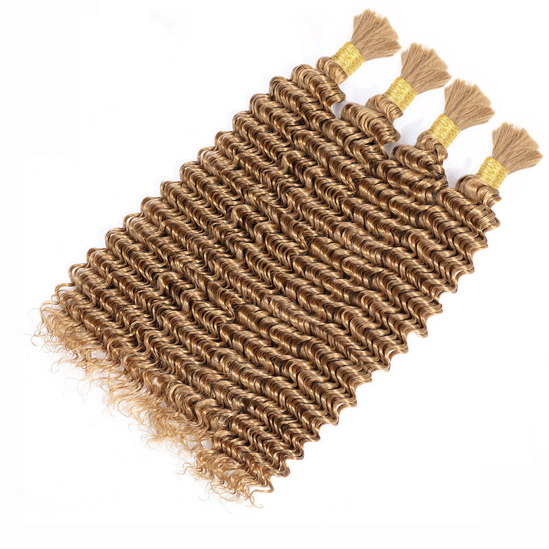 Bulk Hair Extensions For Braiding #27 Honey Blonde Deep Wave Human Hair