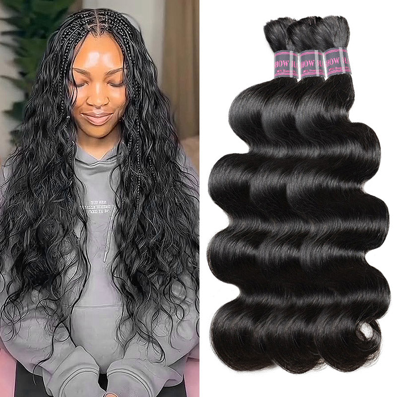 Hairsmarket Body Wave Bulk Hair Extensions 3/4 Bundles Human Hair For Boho Knotless Braiding