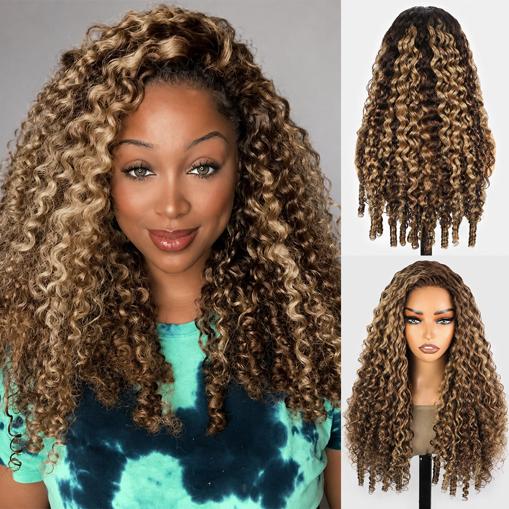 Hairsmarket Burmese Curly Ready To Wear Glueless Half Wig Install With Elastic Drawstring P4/27 Color /Natural Black Color