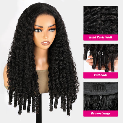 Hairsmarket Burmese Curly Ready To Wear Glueless Half Wig Install With Elastic Drawstring P4/27 Color /Natural Black Color