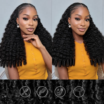 Hairsmarket Burmese Curly Ready To Wear Glueless Half Wig Install With Elastic Drawstring P4/27 Color /Natural Black Color