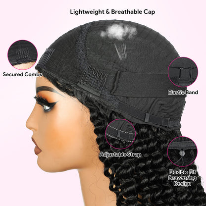 Hairsmarket Burmese Curly Ready To Wear Glueless Half Wig Install With Elastic Drawstring P4/27 Color /Natural Black Color