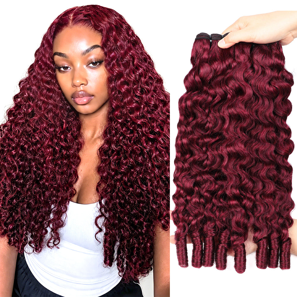 Hairsmarket 99J Burmese Curly Bundles With Spiral Curls Burgundy Color 12A Virgin Human Hair Extensions 1 Pc/3 Pcs