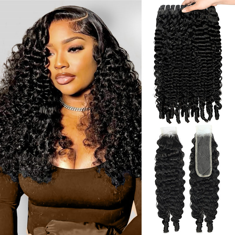 Hairsmarket Burmese Curly Hair 3 Bundles With 2x6 Closure Deep Part Lace Closure Virgin Hair Extensions