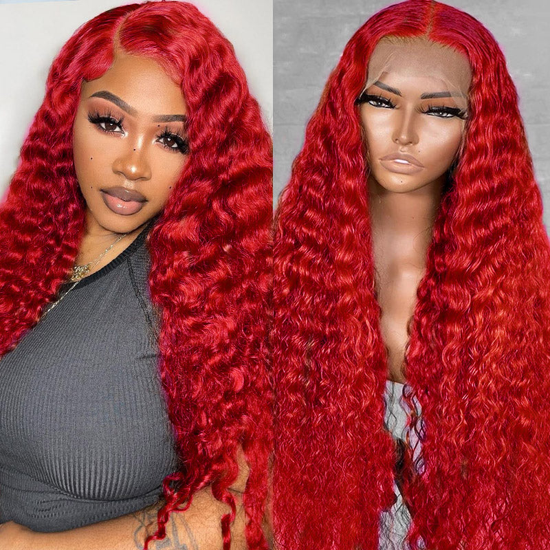 Red Human Hair Wigs Curly Wave 13x4 Lace Front Wigs HD Lace Colored Wigs