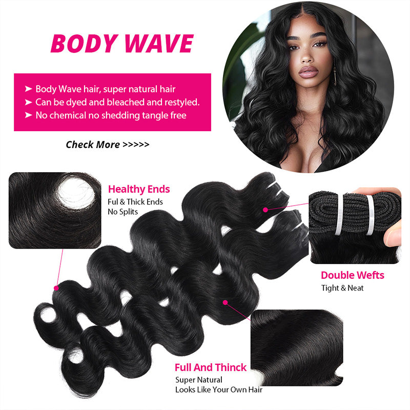 Hairsmarket 12A Body Wave Bundles With 4x4 Lace Closure Unprocessced Virgin 100% Human Hair Extensions