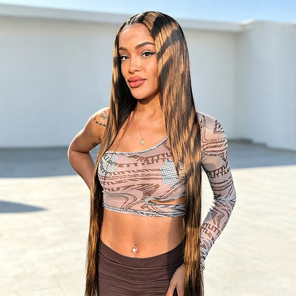Fashion Zebra Print Highlight Wig 13x4 13x6 Full Lace Front Wig Straight Two-Tone Human Hair Wigs 180% Density