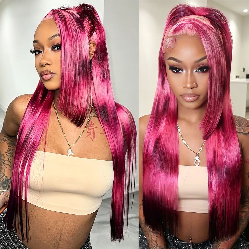 Fashion Zebra Print Highlight Wig 13x4 13x6 Full Lace Front Wig Straight Two-Tone Human Hair Wigs 180% Density