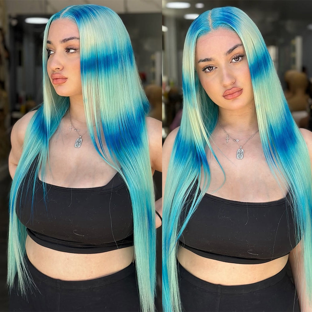 Fashion Zebra Print Highlight Wig 13x4 13x6 Full Lace Front Wig Straight Two-Tone Human Hair Wigs 180% Density