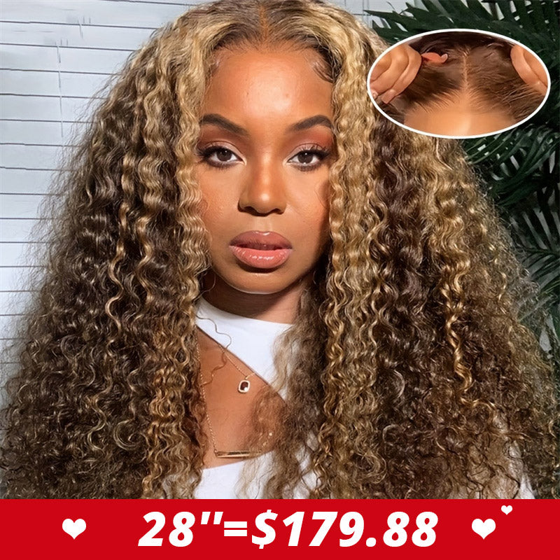 28''=$179.88 | Brown Highlight Glueless Wigs P4/27 Deep Wave Human Hair Wigs Pre Plucked Wear And Go Wigs