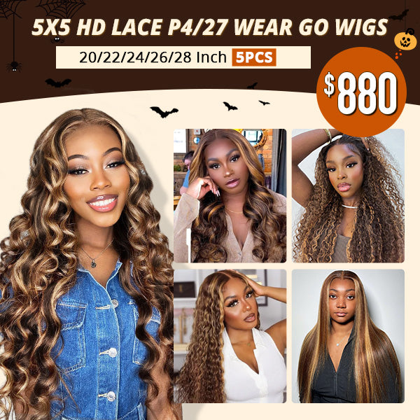 Wholesale | Pre-Cut Lace Pre-Plucked Wear & Go Wigs P4/27 Highlight 5x5 HD Lace Human Hair Wigs