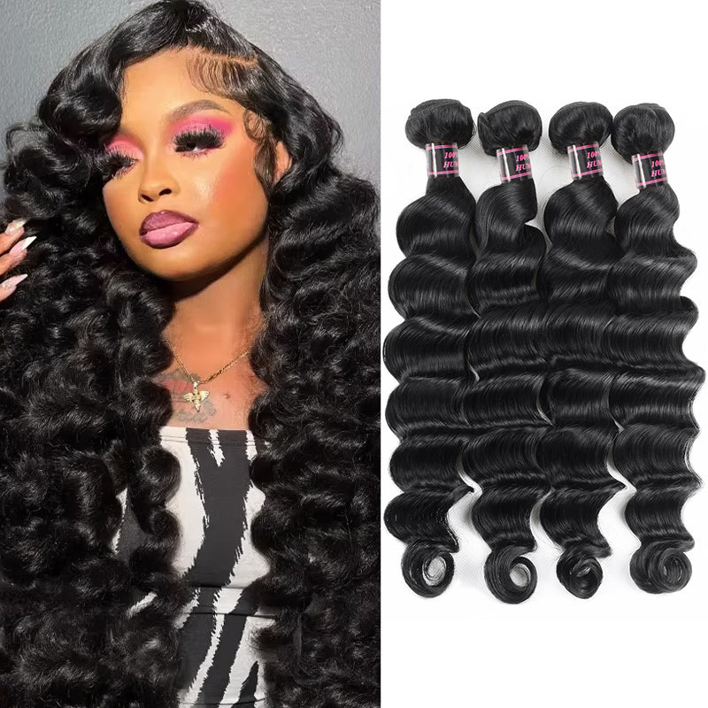 Hairsmarket Loose Deep Wave Human Hair 4 Bundles 100% Malaysian Hair Virgin Bundles Weave Extensions