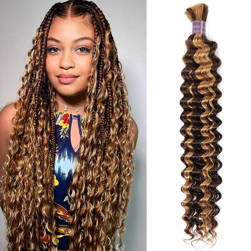 Overnight Shipping Highlight P4/27 Deep Wave Bulk Human Hair For Braiding Bundles 100% Human Hair