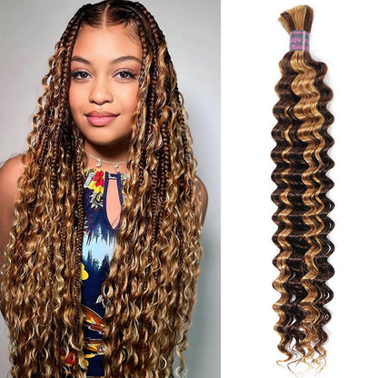 Overnight Shipping Highlight P4/27 Deep Wave Bulk Human Hair For Braiding Bundles 100% Human Hair