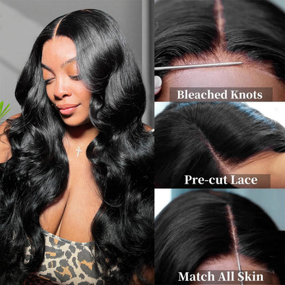 Hairsmarket Body Wave Glueless Wigs HD Transparent 5x5 Lace Closure Human Hair Wigs Bye Bye Knots