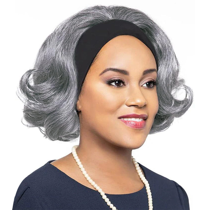 Grey Body Wave Headband Human Hair Wig for Seniors Silver Gray Body Wave Headband Wig Non-Lace Body Wave Wig