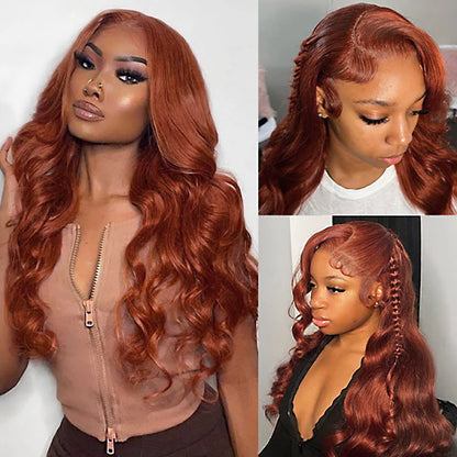 Ginger Copper Brown Colored Body wave Straight 13x4 Lace Front Human Hair Wigs Brazilian Hair Pre Plucked