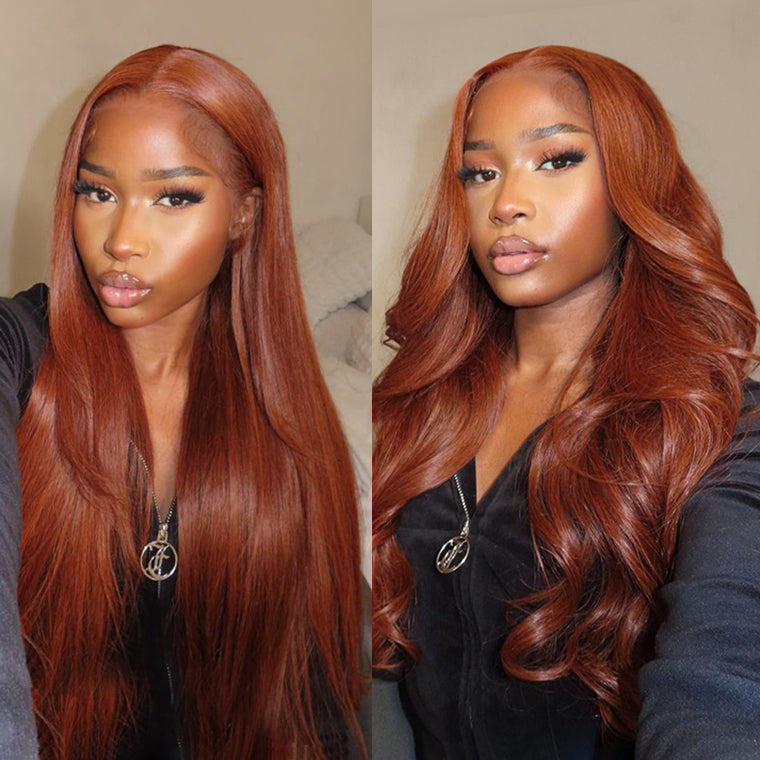 Ginger Copper Brown Colored Body wave Straight 13x4 Lace Front Human Hair Wigs Brazilian Hair Pre Plucked