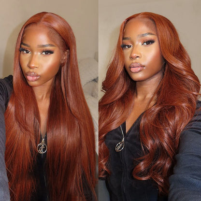 Ginger Copper Brown Colored Body wave Straight 13x4 Lace Front Human Hair Wigs Brazilian Hair Pre Plucked