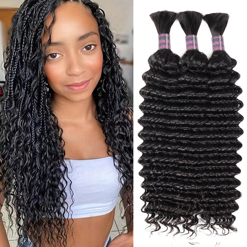 Overnight Shipping Deep Wave Human Boho Braiding Hair Deep Wave Bulk Human Hair 3/4 Bundles Hair Extensions For Braiding