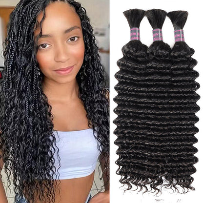 Overnight Shipping Deep Wave Human Boho Braiding Hair Deep Wave Bulk Human Hair 3/4 Bundles Hair Extensions For Braiding