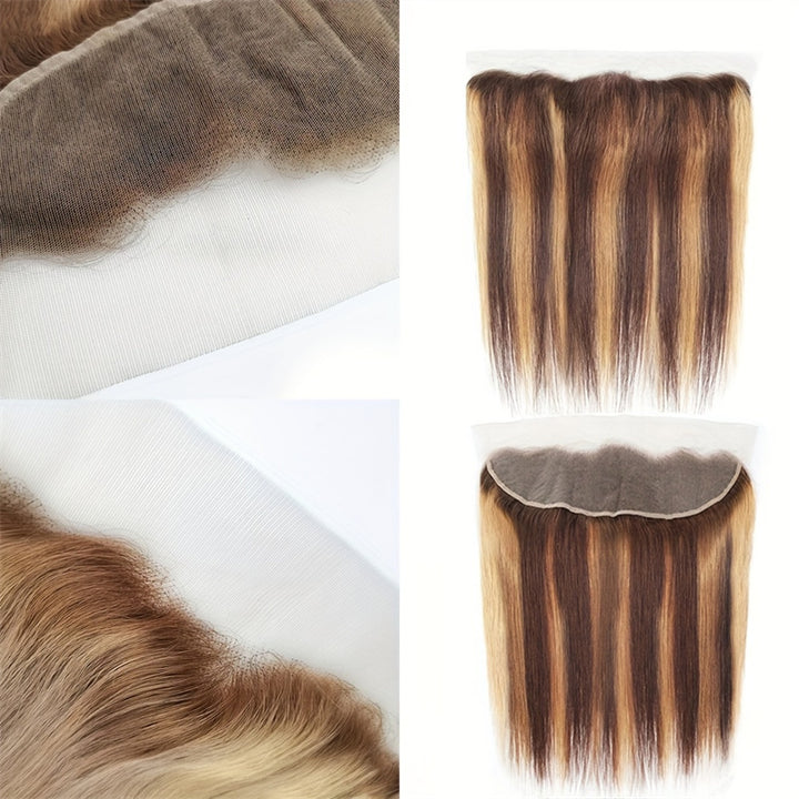 Highlight Human Hair Straight Hair 13x4 Lace Frontal P4/27 Color