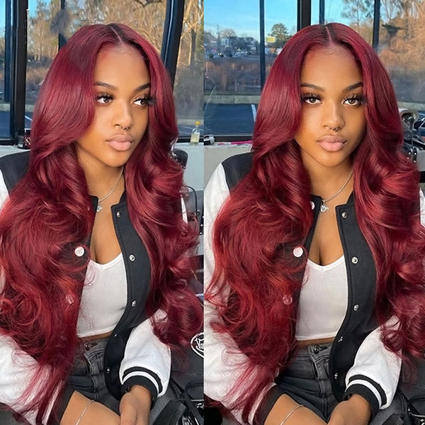 99J 13x6 Lace Front Wigs Body Wave Glueless Wig Burgundy Colored Human Hair Wigs