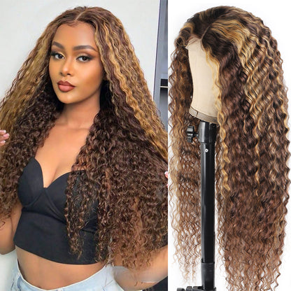 (Super Deal)Highlight P4/27 Human Hair Deep Wave 13x4 Lace Front Wig HD Transparent Lace Front 100% Human Hair Wig