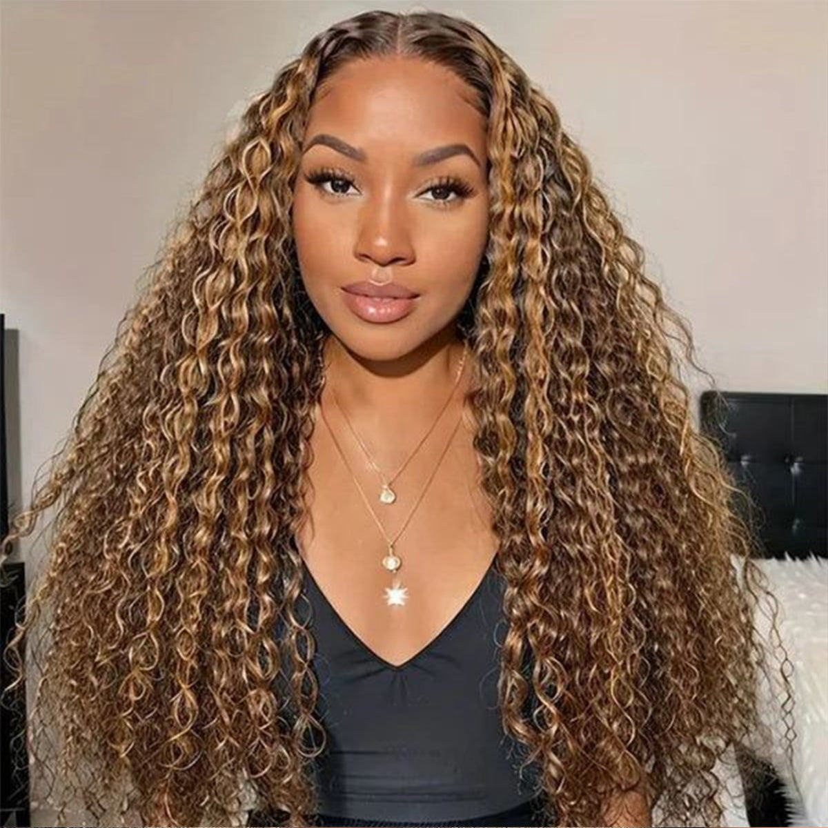 Hairsmarket P4/27 Highlight Curly 13x4 Lace Front Wigs Piano Colored Human Hair Glueless Wig