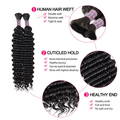 Overnight Shipping Deep Wave Human Boho Braiding Hair Deep Wave Bulk Human Hair 3/4 Bundles Hair Extensions For Braiding