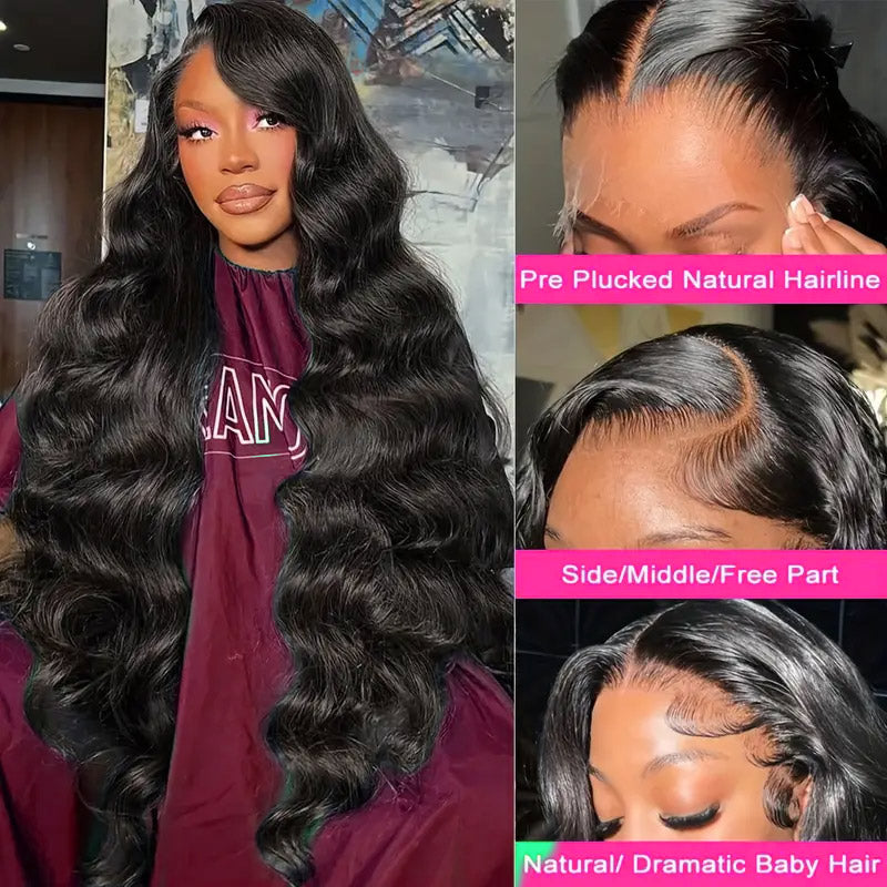 Hairsmarket 13x6 HD Lace Front Wig Pre Plucked &amp; Pre Bleach Glueless Wig Body Wave Human Hair Wig 180% Density