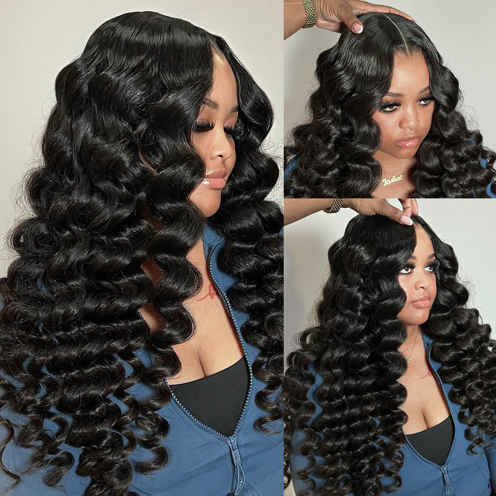 Hairsmarket Full Lace Frontal 13x6 Human Hair Wig Loose Deep Pre-Plucked Glueless Wigs HD Transparent Lace 250% Density