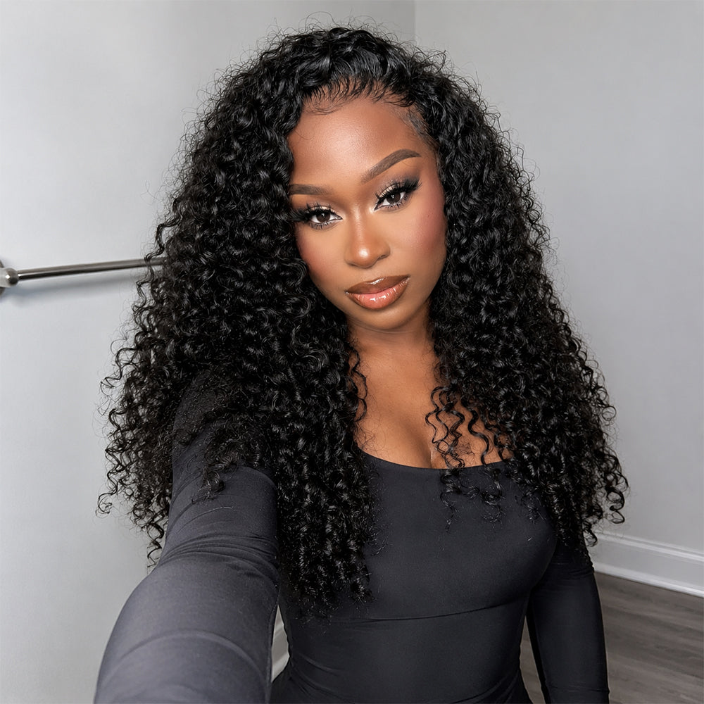 Hairsmarket Burmese Curly Ready To Wear Glueless Half Wig Install With Elastic Drawstring P4/27 Color /Natural Black Color