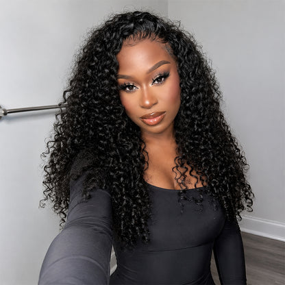 Hairsmarket Burmese Curly Ready To Wear Glueless Half Wig Install With Elastic Drawstring P4/27 Color /Natural Black Color