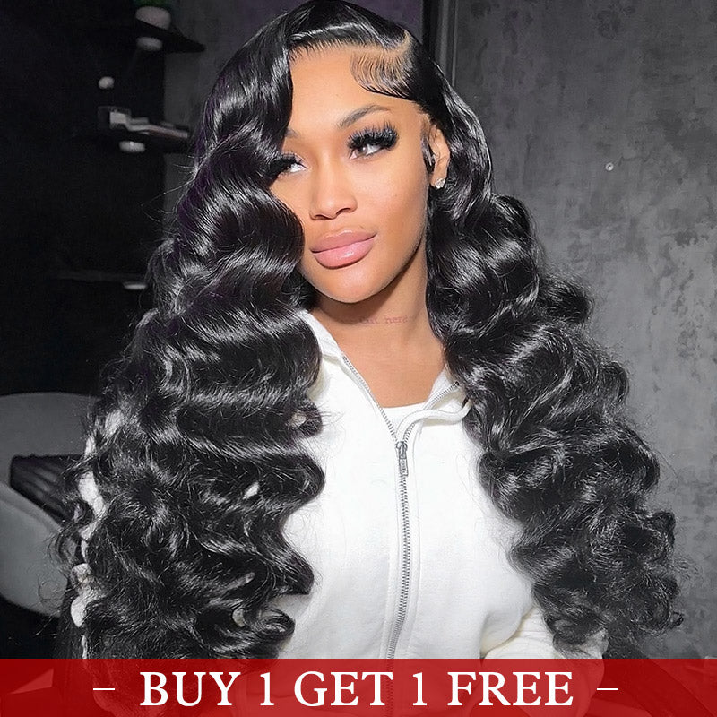 (Bogo Free)Hairsmarket Loose Deep Wave Lace Front Wigs HD Transparent Glueless Human Hair Wigs