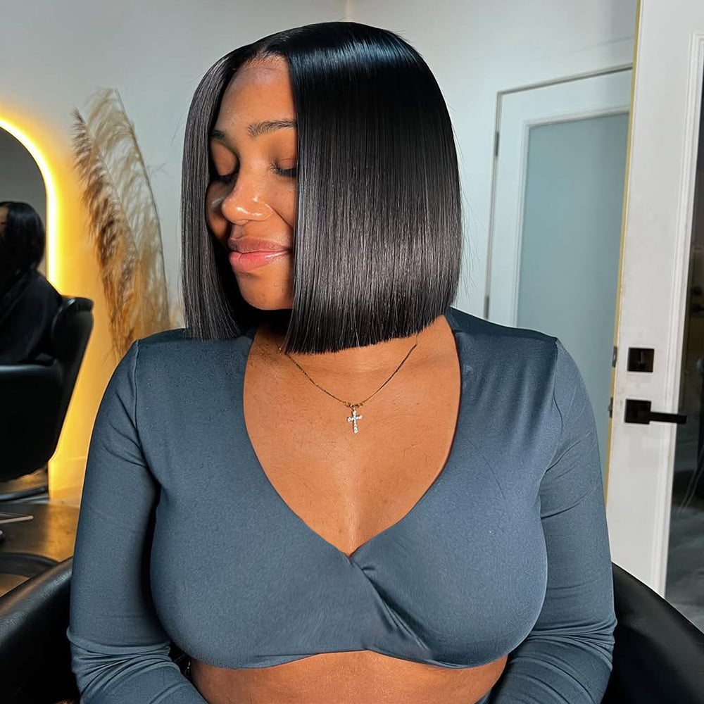 10"=$69 | Short Bob 13x4 Lace Frontal Wig Straight Human Hair Full Lace Frontal Wig