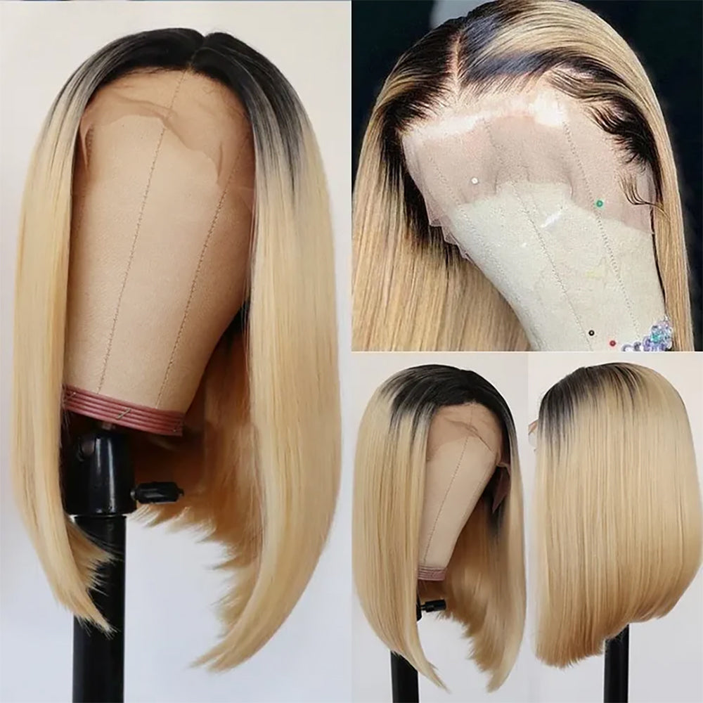 Premium Colored Short Bob Wigs Straight Human Hair Wig 13x4 Full Lace Frontal Bob Wig