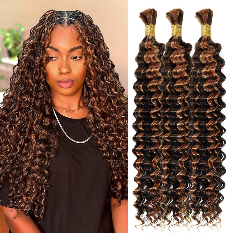 Hairsmarket Highlight Piano Color P4/30 Deep Wave Bulk Human Hair For Braiding Bundles 
