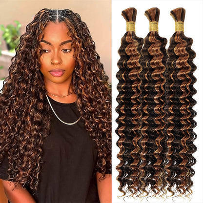 Hairsmarket Highlight Piano Color P4/30 Deep Wave Bulk Human Hair For Braiding Bundles 