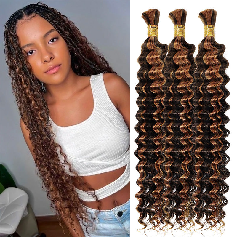 Hairsmarket Highlight Piano Color P4/30 Deep Wave Bulk Human Hair For Braiding Bundles 