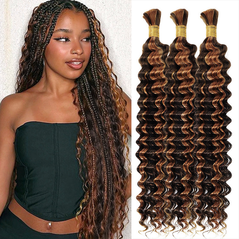 Hairsmarket Highlight Piano Color P4/30 Deep Wave Bulk Human Hair For Braiding Bundles 