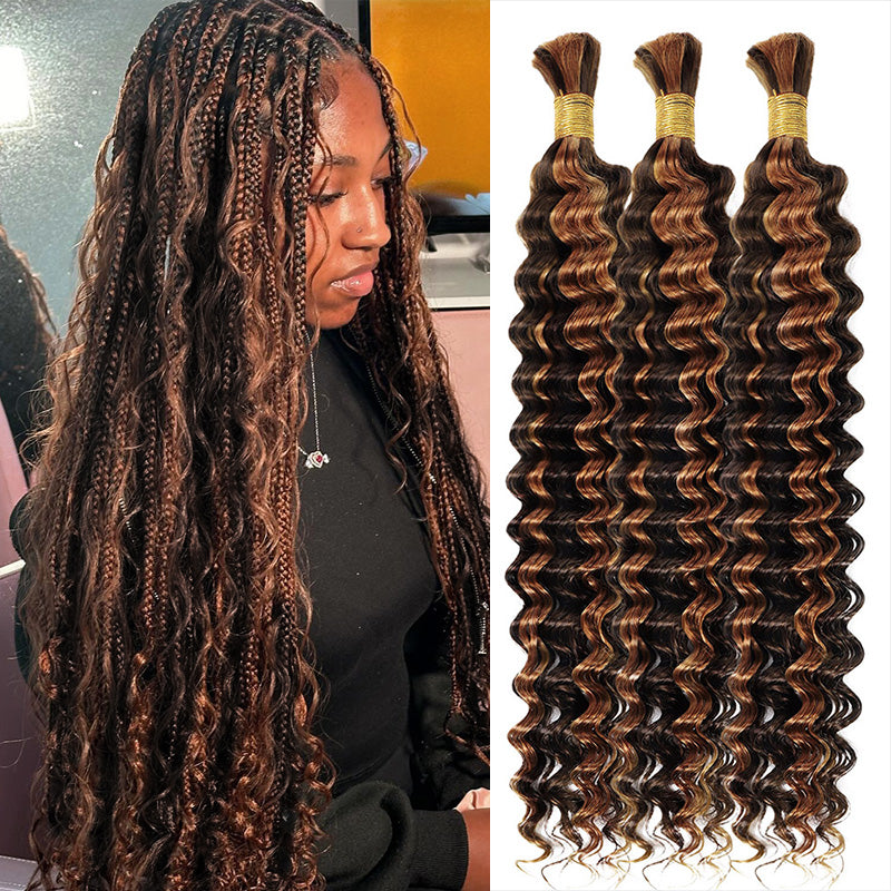 Hairsmarket Highlight Piano Color P4/30 Deep Wave Bulk Human Hair For Braiding Bundles 