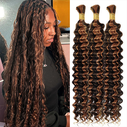 Hairsmarket Highlight Piano Color P4/30 Deep Wave Bulk Human Hair For Braiding Bundles 